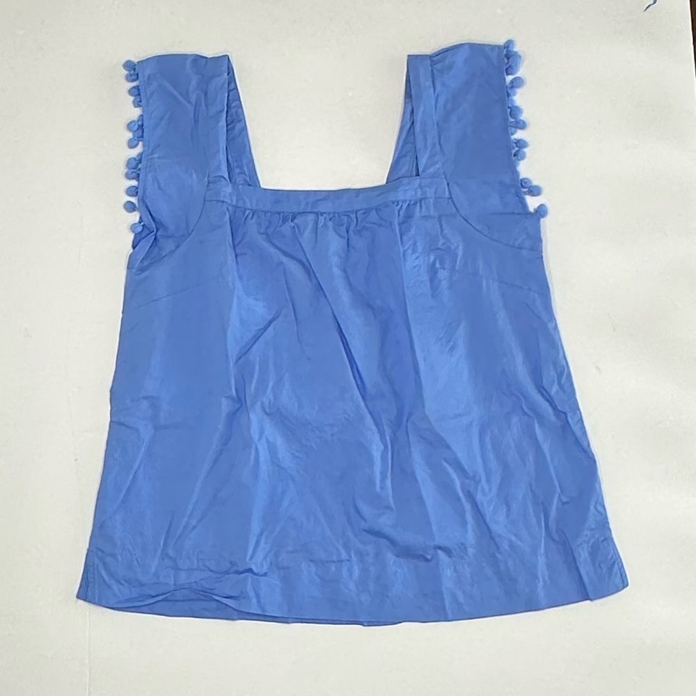 J. Crew Blue Pom-Pom Trim Top